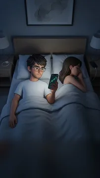 Mr. Kay checks his phone in bed
