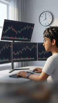 Mr. Kay at his trading screens before the market opens